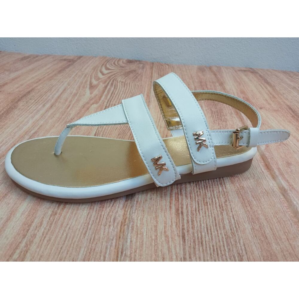 MICHAEL KORS Girls T-Strap Sandals Logo Open-Toe Shoes White/Gold Size 1 NWOB